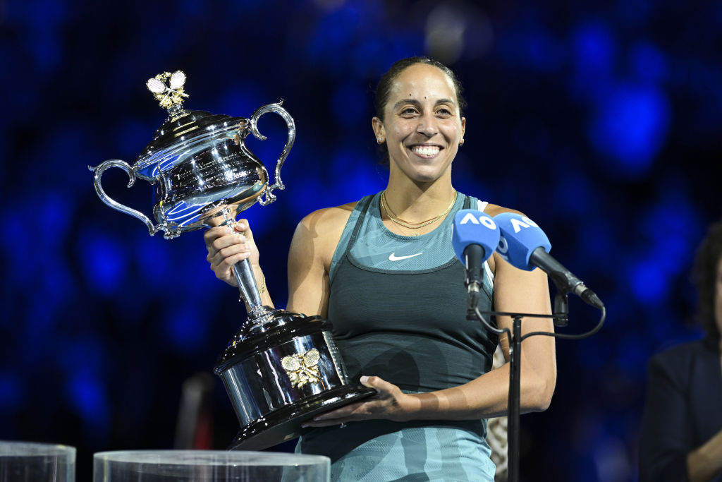 Madison Keys celebrating her victory at the 2025 Australian Open