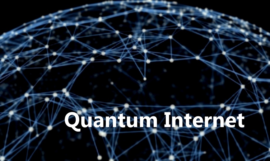 Visual representation of quantum entanglement with interconnected qubits and data streams, illustrating the concept of the quantum internet